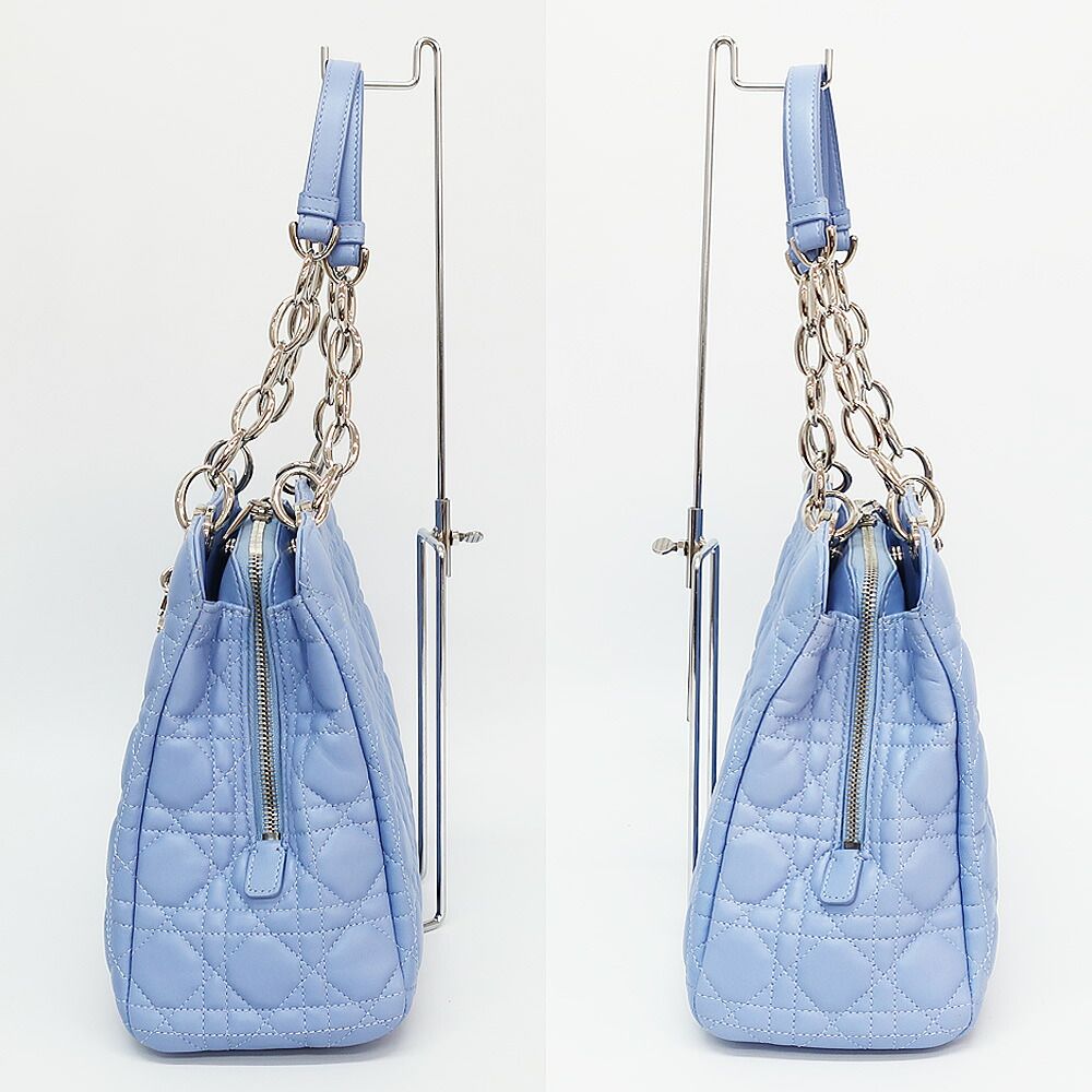 Dior Soft Cannage Chain Tote Bag Blue Silver Lambskin — view 4
