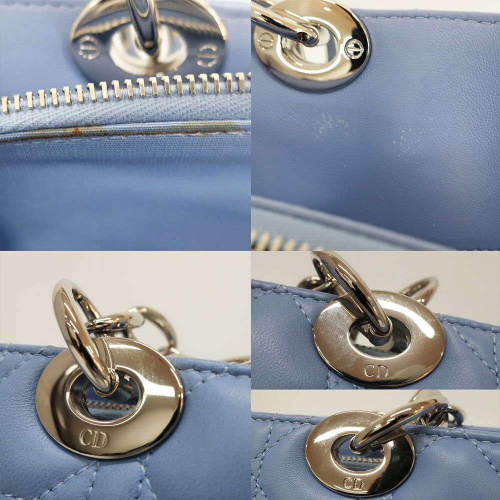 Dior Soft Cannage Chain Tote Bag Blue Silver Lambskin — view 8