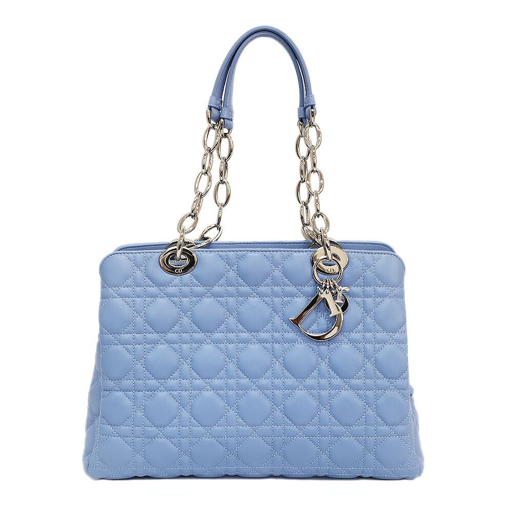 Dior Soft Cannage Chain Tote Bag Blue Silver Lambskin