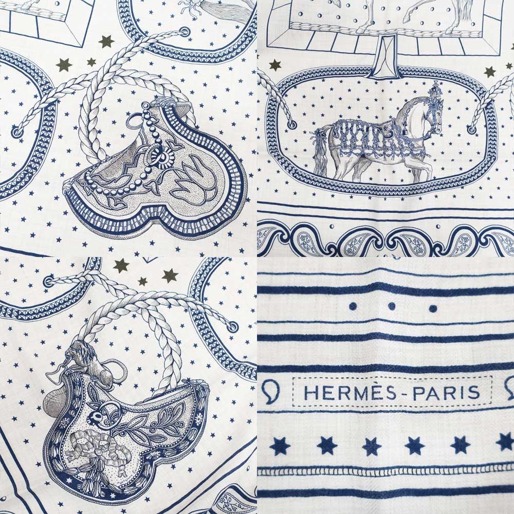 Hermes Carre Geant Grand Appara Bandana Scarf Cashmere Silk Navy — view 8