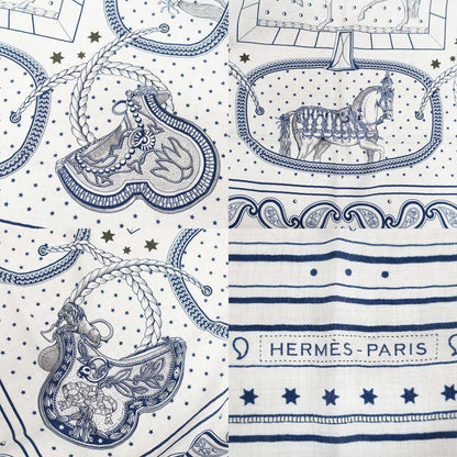 Hermes Carre Geant Grand Appara Bandana Scarf Cashmere Silk Navy — view 8