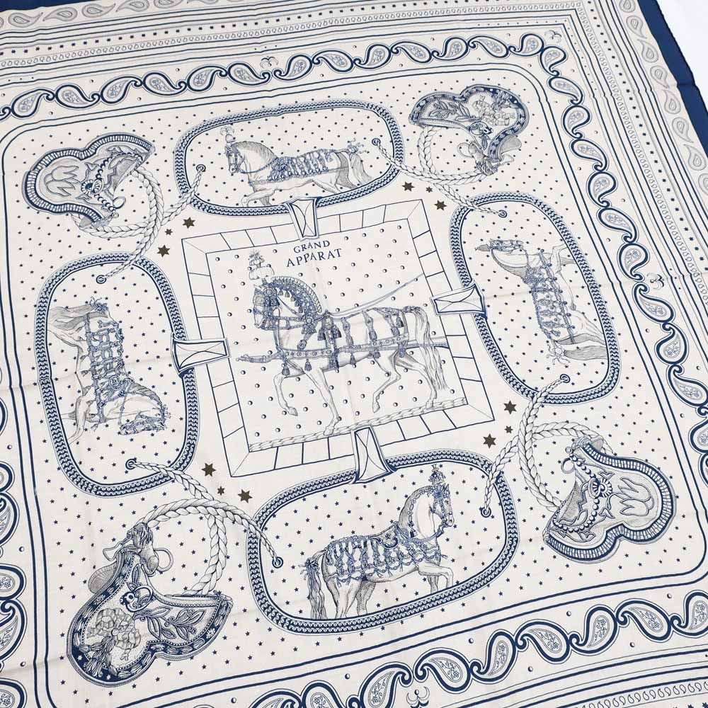 Hermes Carre Geant Grand Appara Bandana Scarf Cashmere Silk Navy — view 3