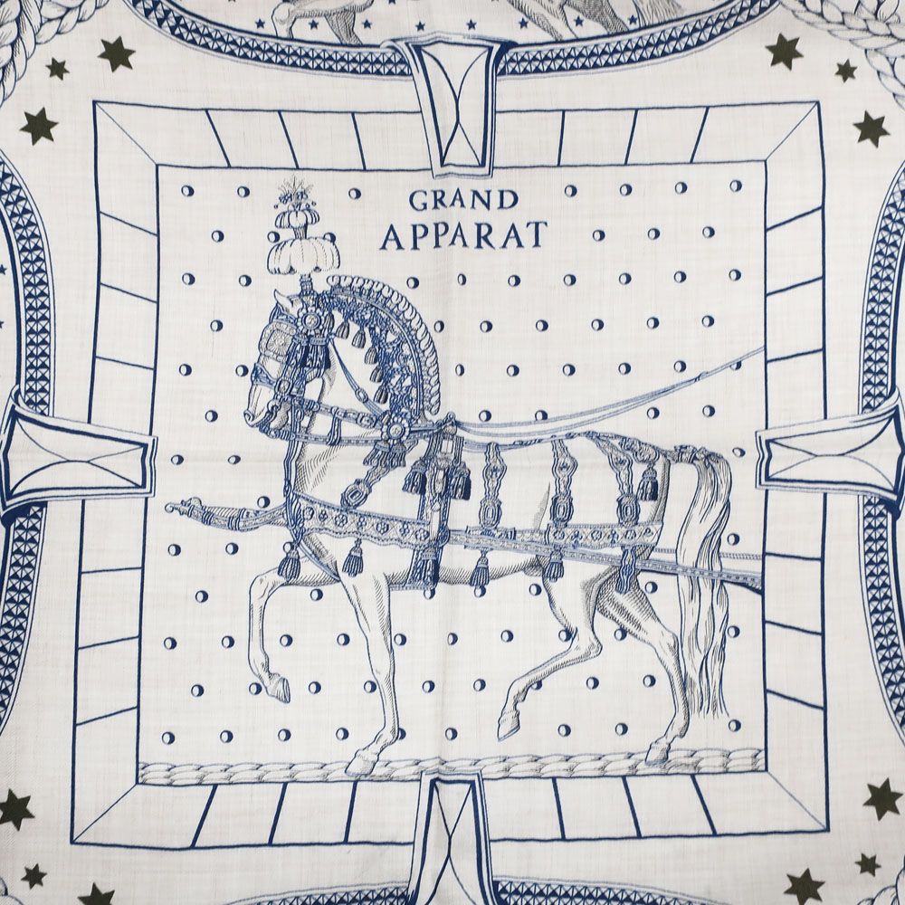 Hermes Carre Geant Grand Appara Bandana Scarf Cashmere Silk Navy — view 2