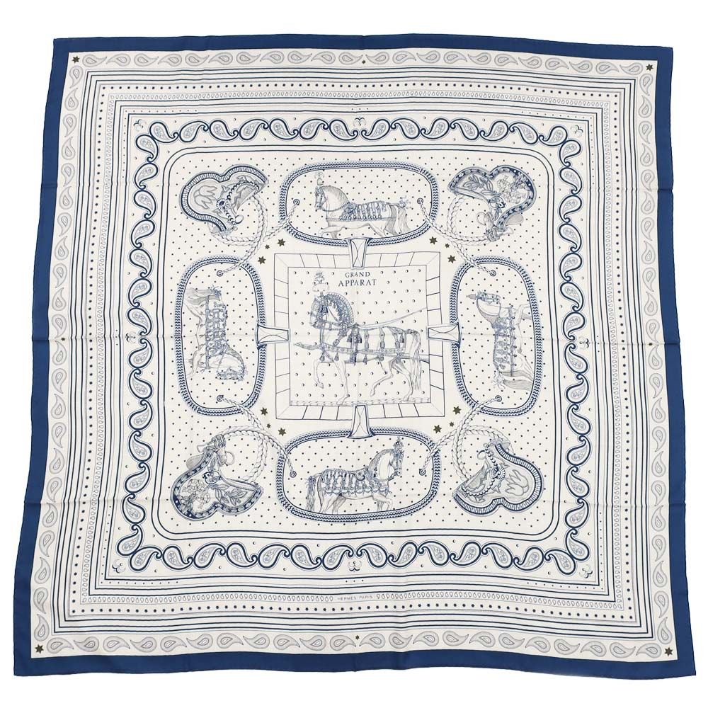 Hermes Carre Geant Grand Appara Bandana Scarf Cashmere Silk Navy