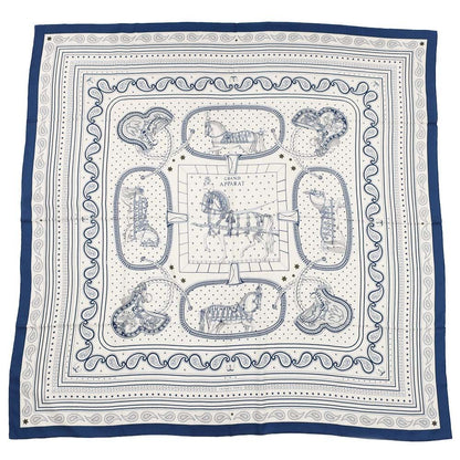 Hermes Carre Geant Grand Appara Bandana Scarf Cashmere Silk Navy