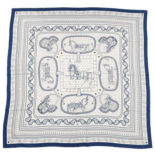 Hermes Carre Geant Grand Appara Bandana Scarf Cashmere Silk Navy