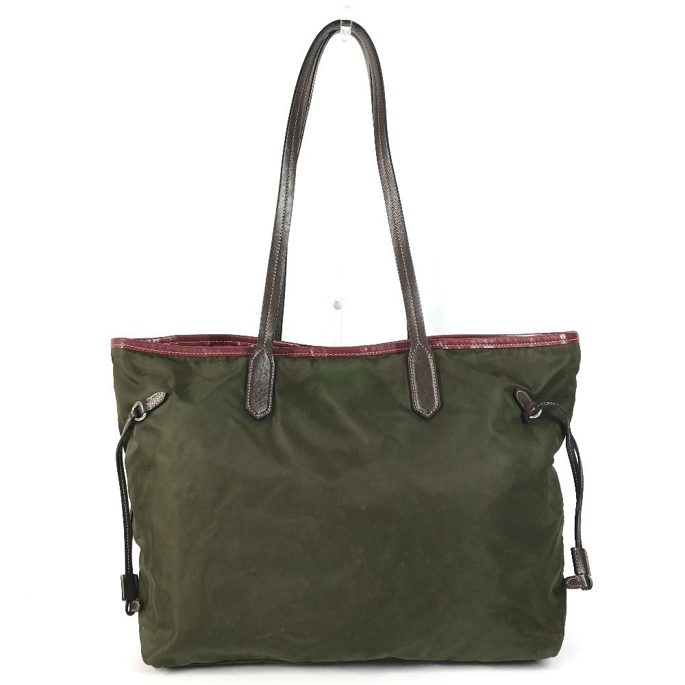 Prada Shoulder Bag Leather Nylon Khaki — view 2