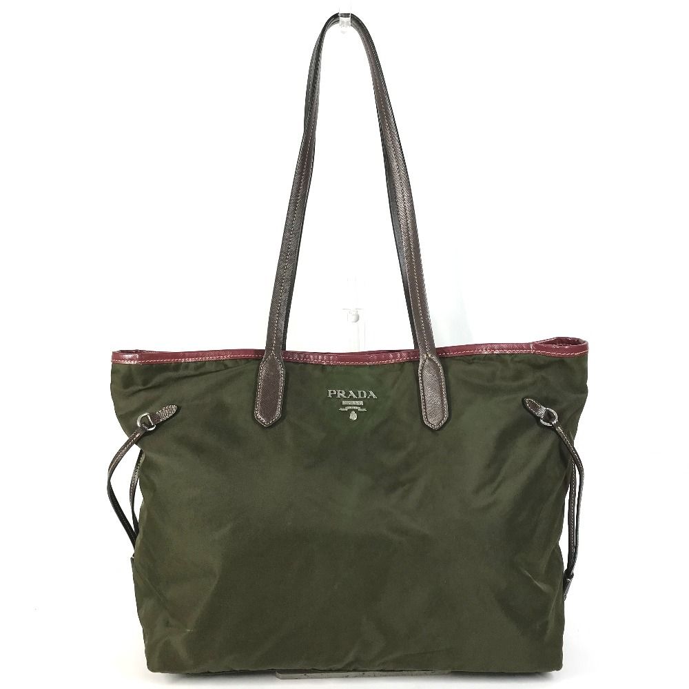 Prada Shoulder Bag Leather Nylon Khaki