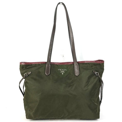 Prada Shoulder Bag Leather Nylon Khaki