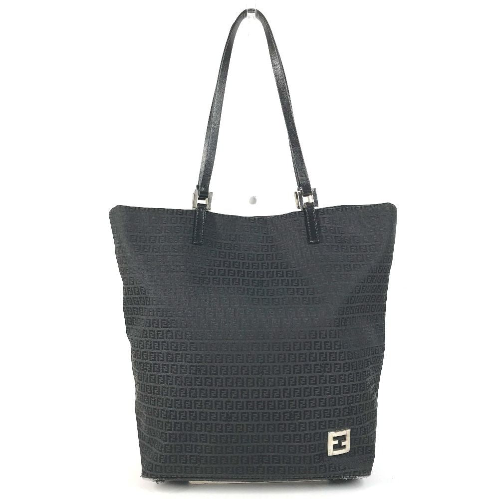 Fendi Shoulder Bag Zucchino Logo Zucca Leather Canvas Black
