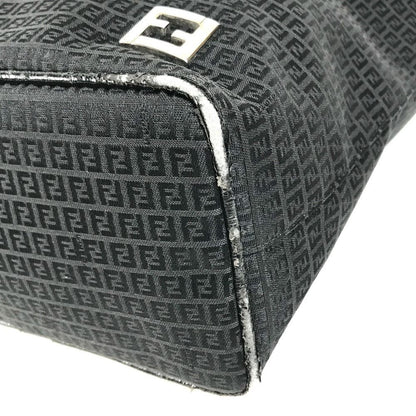 Fendi Shoulder Bag Zucchino Logo Zucca Leather Canvas Black — view 6