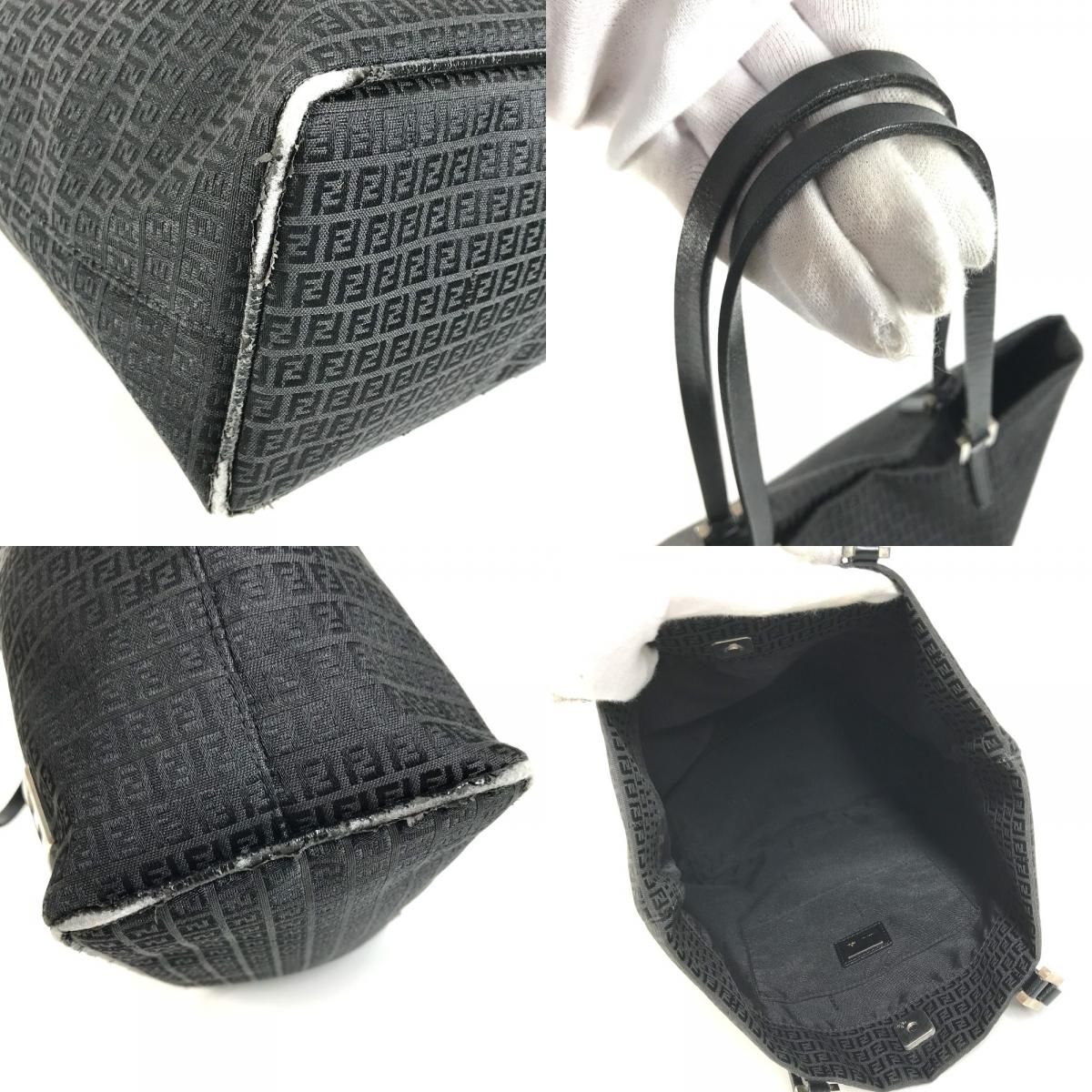 Fendi Shoulder Bag Zucchino Logo Zucca Leather Canvas Black — view 7