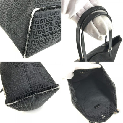 Fendi Shoulder Bag Zucchino Logo Zucca Leather Canvas Black — view 7