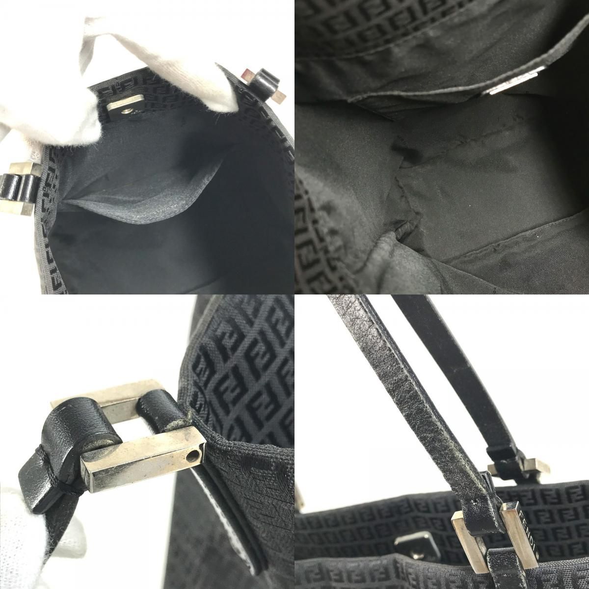 Fendi Shoulder Bag Zucchino Logo Zucca Leather Canvas Black — view 8