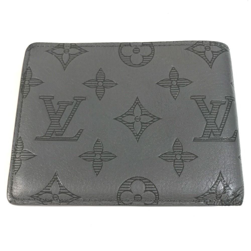 Louis Vuitton Bifold Wallet Portefeuille Multiple Monogram Shadow Leather Gray — view 2
