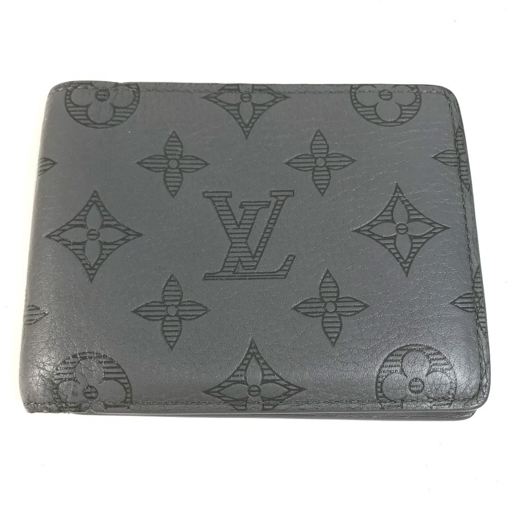 Louis Vuitton Bifold Wallet Portefeuille Multiple Monogram Shadow Leather Gray