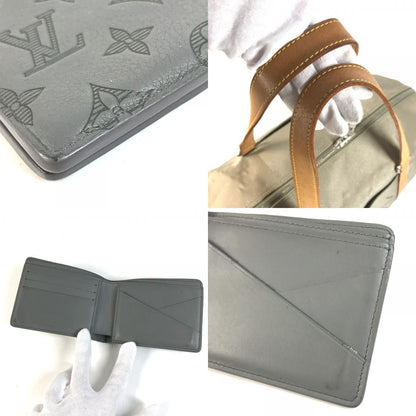 Louis Vuitton Bifold Wallet Portefeuille Multiple Monogram Shadow Leather Gray — view 7