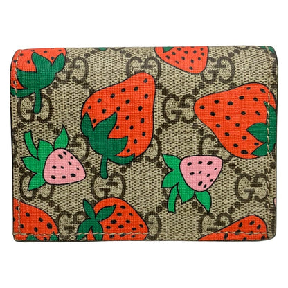 Gucci Bifold Wallet Strawberry Print GG Card Case Beige Red Multi — view 2