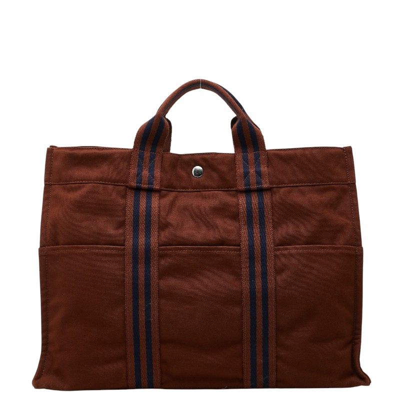 Hermes Fourre Tout MM Tote Bag Brown Cotton Canvas