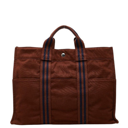 Hermes Fourre Tout MM Tote Bag Brown Cotton Canvas