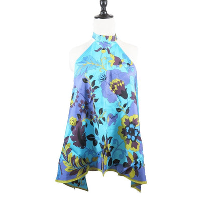 Dior Flower Halter Neck Silk Top Shirt Blouse Blue