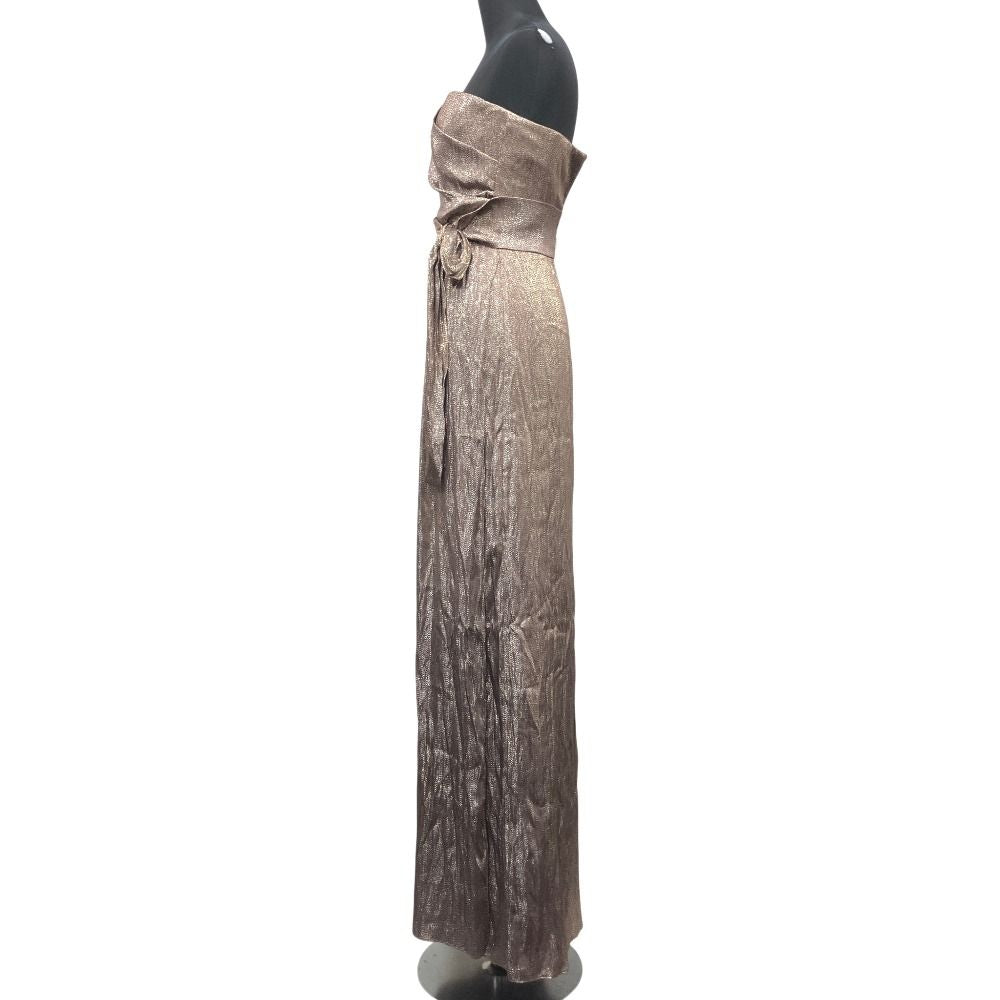 Gucci Bare Top Dress Shiny Long Party Silk Blend Brown 36 — view 3