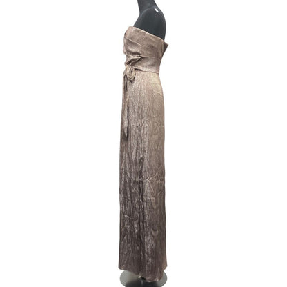 Gucci Bare Top Dress Shiny Long Party Silk Blend Brown 36 — view 3
