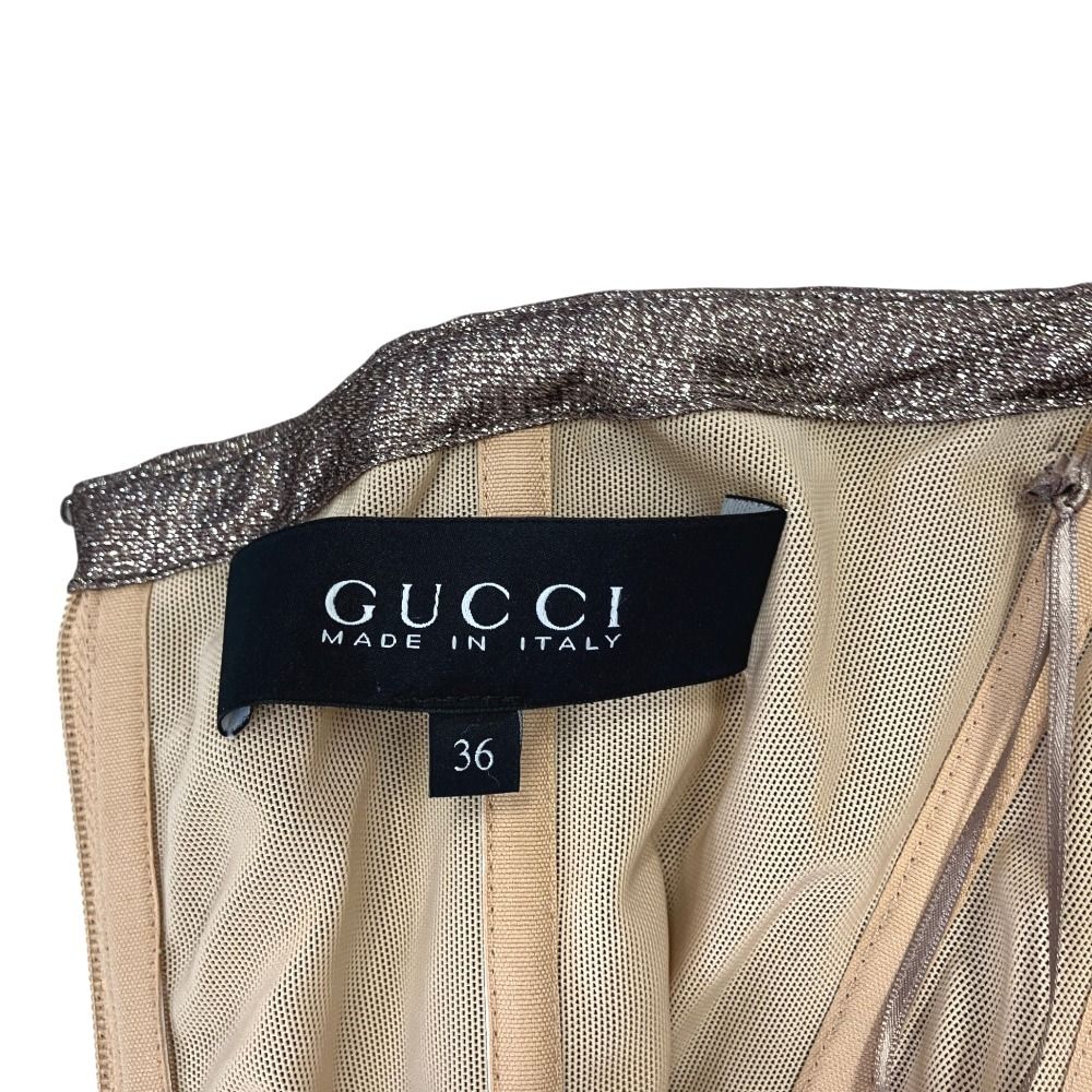 Gucci Bare Top Dress Shiny Long Party Silk Blend Brown 36 — view 6