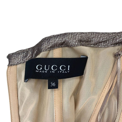 Gucci Bare Top Dress Shiny Long Party Silk Blend Brown 36 — view 6