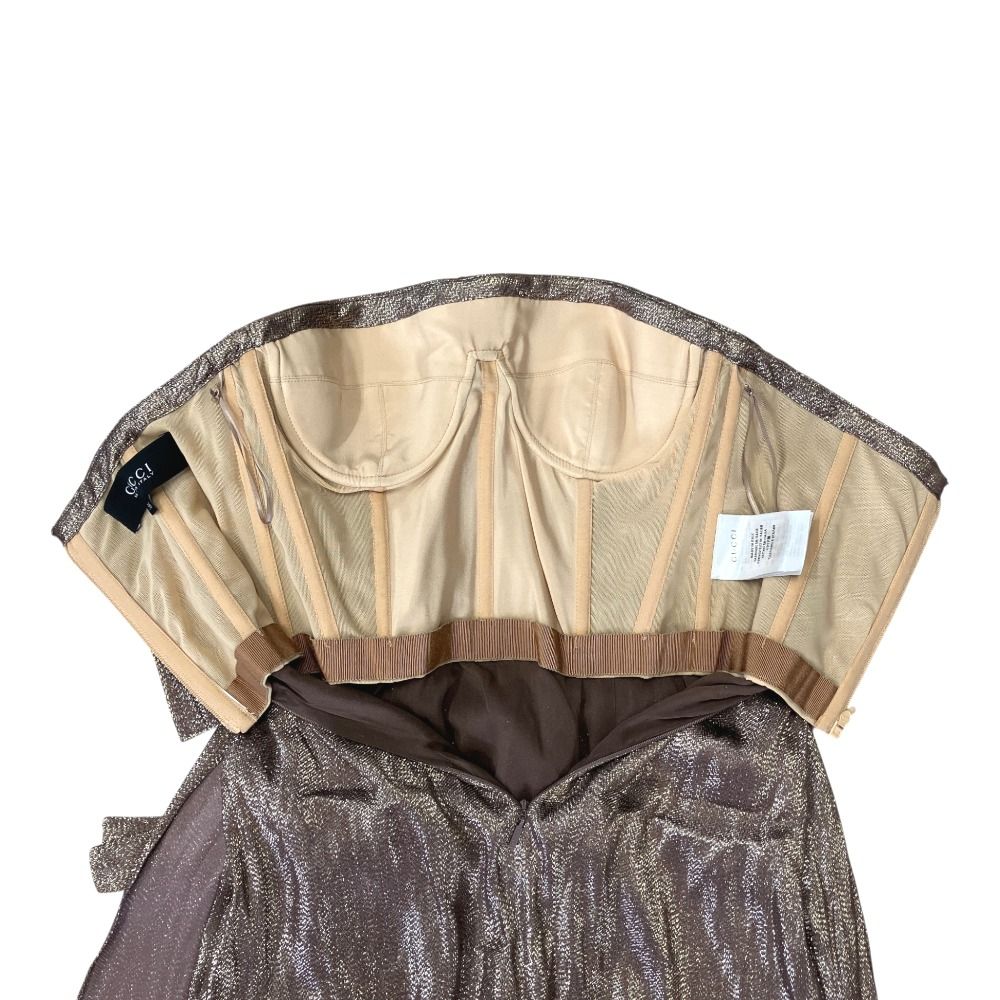 Gucci Bare Top Dress Shiny Long Party Silk Blend Brown 36 — view 5