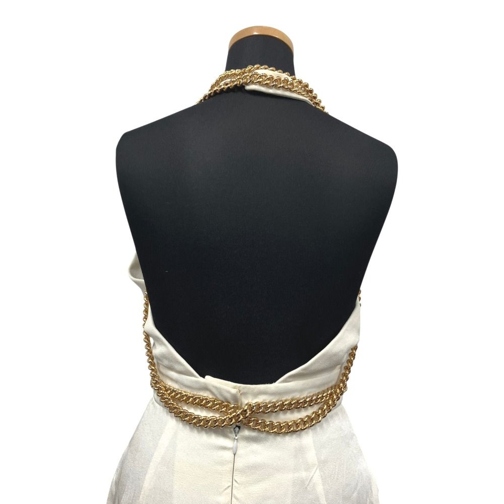 Saint Laurent Gold Chain Jumpsuit Halter Neck Runway Wear White — view 5