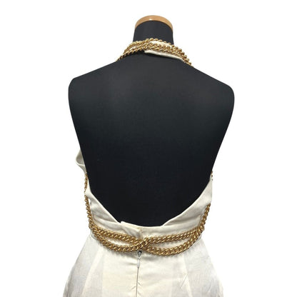 Saint Laurent Gold Chain Jumpsuit Halter Neck Runway Wear White — view 5