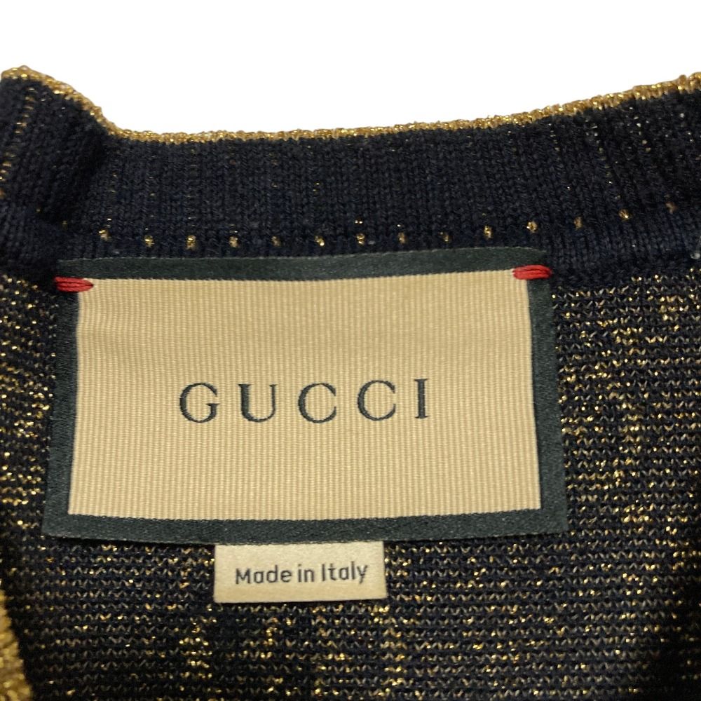 Gucci GG Cotton Glitter Fabric Short Sleeve Knit Sweater Black Gold S — view 5