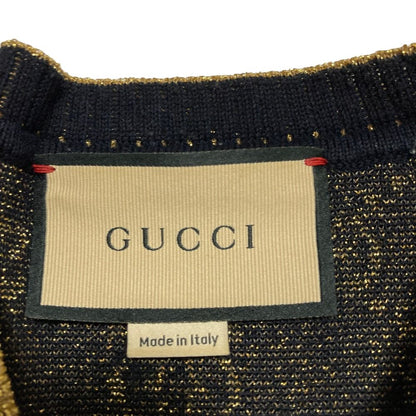 Gucci GG Cotton Glitter Fabric Short Sleeve Knit Sweater Black Gold S — view 5
