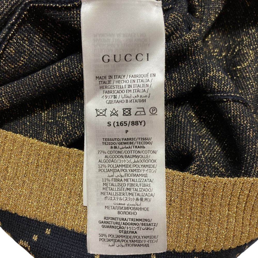 Gucci GG Cotton Glitter Fabric Short Sleeve Knit Sweater Black Gold S — view 6