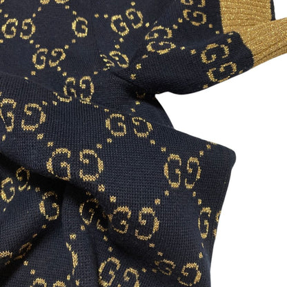 Gucci GG Cotton Glitter Fabric Short Sleeve Knit Sweater Black Gold S — view 4