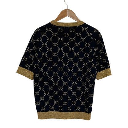 Gucci GG Cotton Glitter Fabric Short Sleeve Knit Sweater Black Gold S — view 2