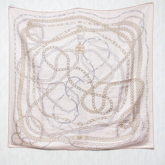 Hermes Carre 90 Reaction en Chaine D'ancre Motif Silk Scarf White Orange Gray