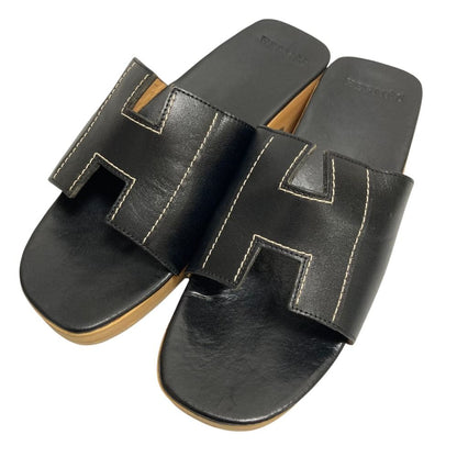 Hermes Kevlar H Motif Wood Sole Sandals Black