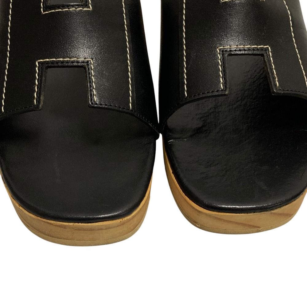 Hermes Kevlar H Motif Wood Sole Sandals Black — view 8