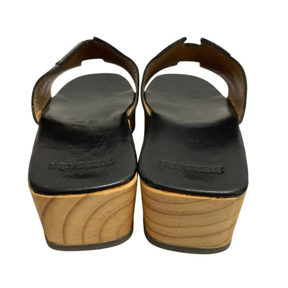 Hermes Kevlar H Motif Wood Sole Sandals Black — view 4