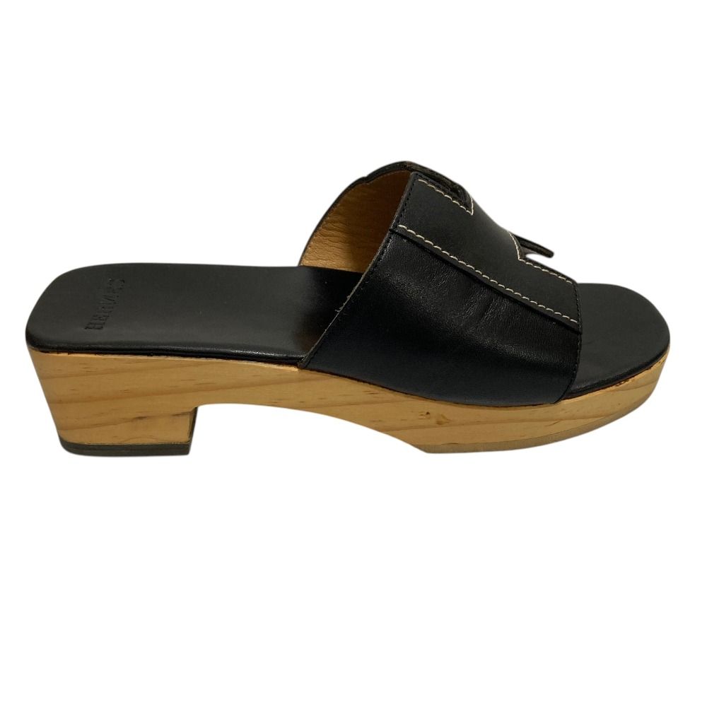 Hermes Kevlar H Motif Wood Sole Sandals Black — view 5