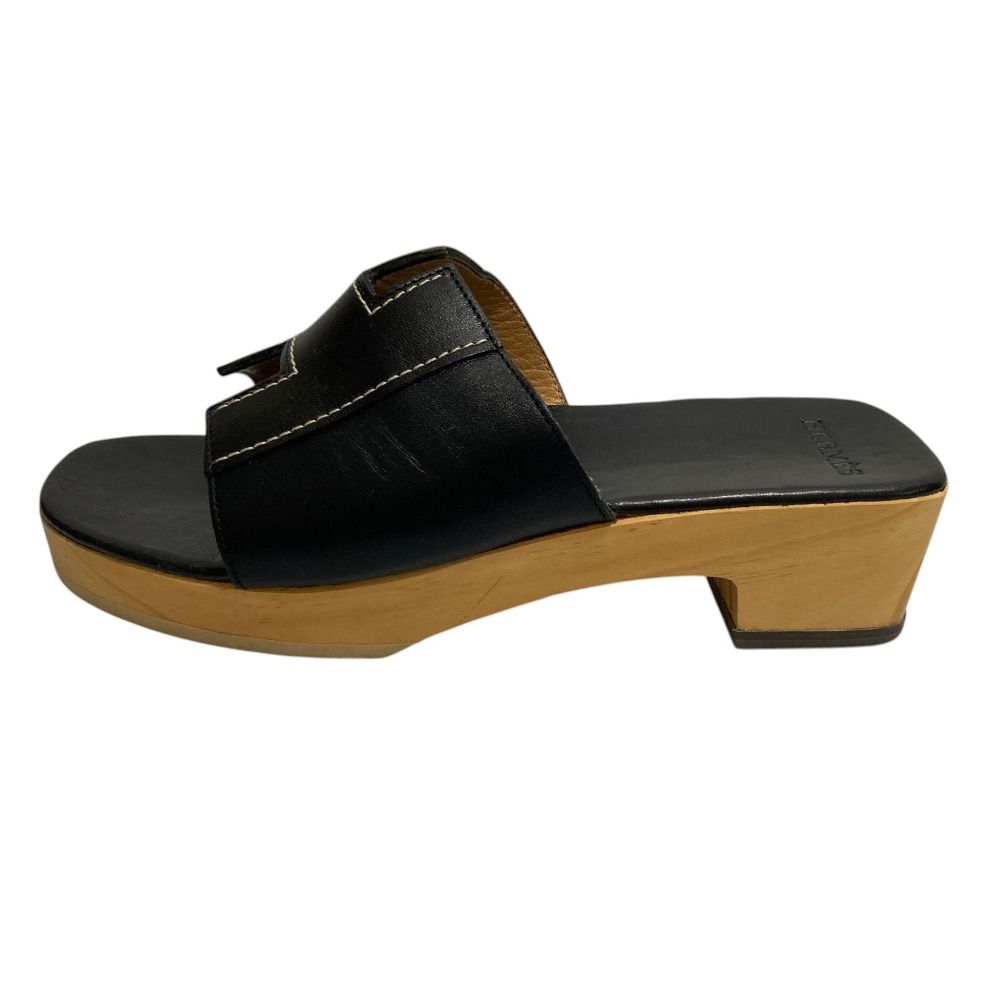 Hermes Kevlar H Motif Wood Sole Sandals Black — view 3