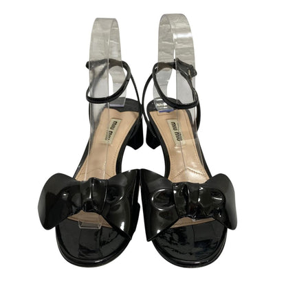 Miu Miu Patent Ribbon Strap Sandals Black — view 2