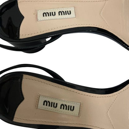 Miu Miu Patent Ribbon Strap Sandals Black — view 7