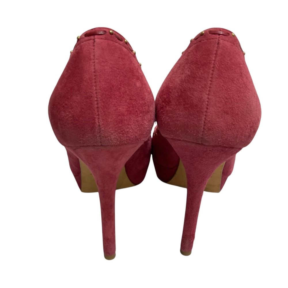Dior Tassel Ribbon Open Toe Suede Pumps Pink Heels — view 4