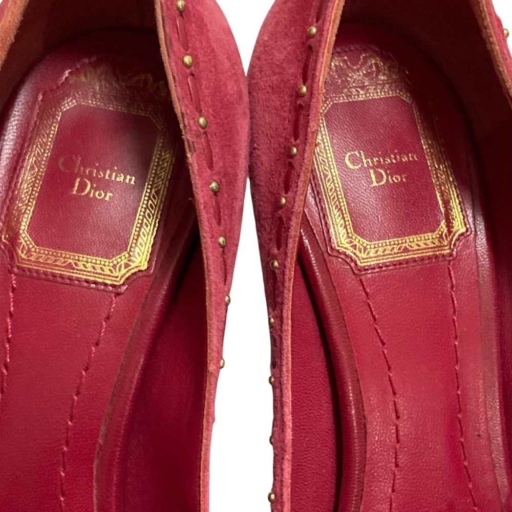 Dior Tassel Ribbon Open Toe Suede Pumps Pink Heels — view 8
