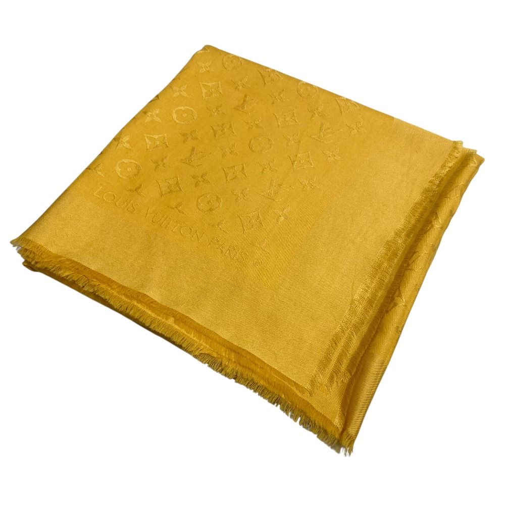 Louis Vuitton Silk Wool Shawl Monogram Yellow Scarf