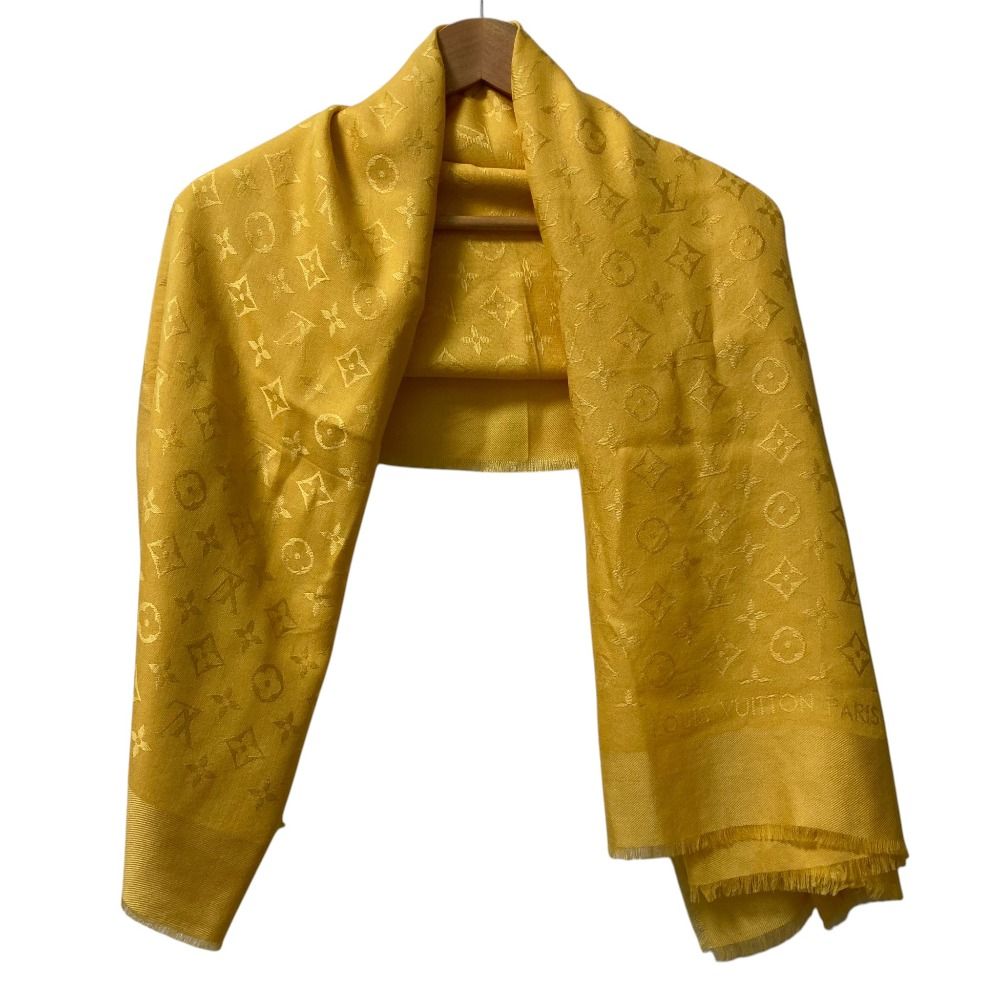 Louis Vuitton Silk Wool Shawl Monogram Yellow Scarf — view 4