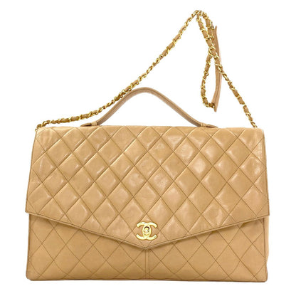 Chanel Quilted CC Logo Chain Gold 2-Way Handbag Lambskin